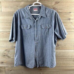 Wrangler Mens Shirt Short Sleeve Button Up Chambray Cotton Size 3XL